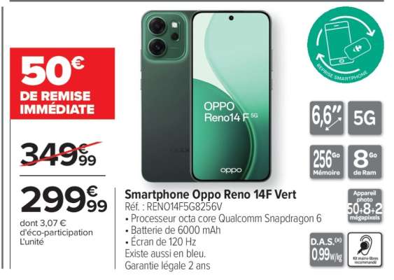 Smartphone Oppo Reno 14F Vert