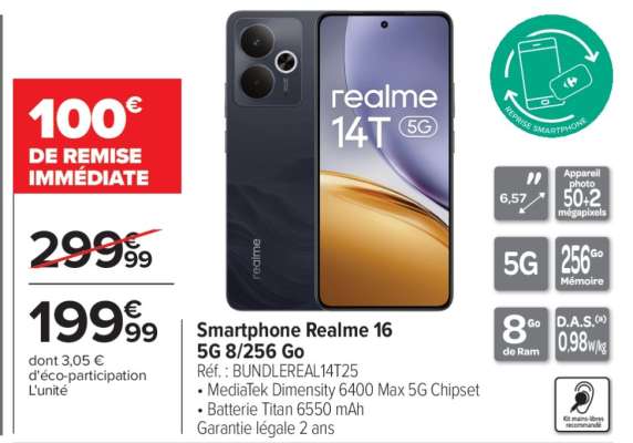 Smartphone Realme 16 5G 8/256 Go