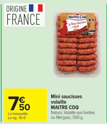 Mini saucisses volaille MAITRE COQ