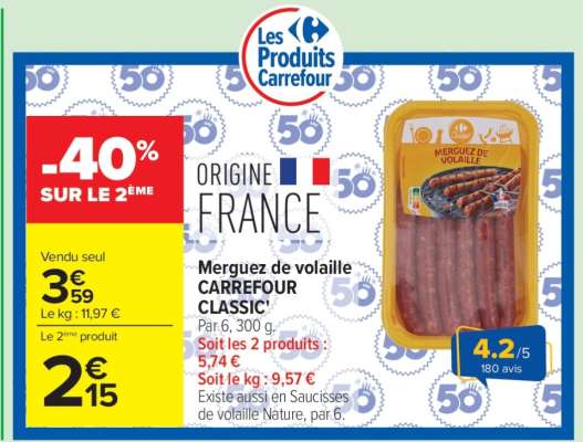 Merguez de volaille CARREFOUR CLASSIC’