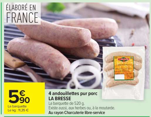 4 andouillettes pur porc LA BRESSE