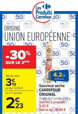 Saucisse sèche CARREFOUR ORIGINAL