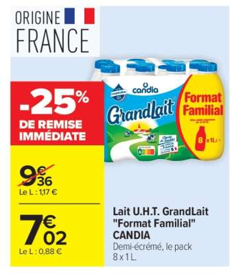Lait U.H.T. GrandLait "Format Familial" CANDIA