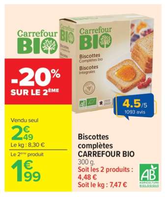 Biscottes complètes CARREFOUR BIO