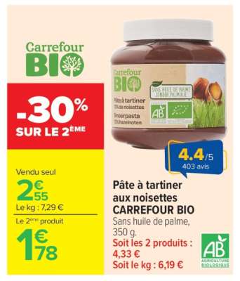 Pâte à tartiner aux noisettes CARREFOUR BIO