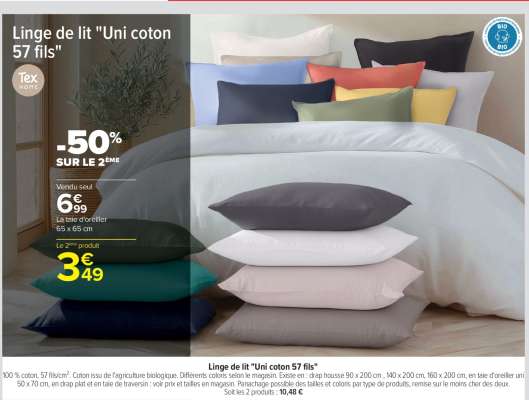 Linge de lit «Uni coton 57 fils»