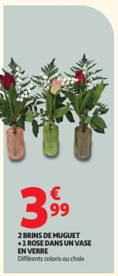 2 BRINS DE MUGUET + 1 ROSE DANS UN VASE EN VERRE