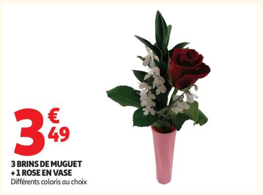 3 BRINS DE MUGUET + 1 ROSE EN VASE