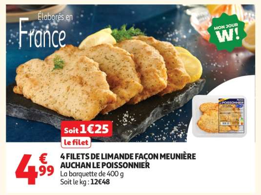 4 FILETS DE LIMANDE FAÇON MEUNIÈRE AUCHAN LE POISSONNIER