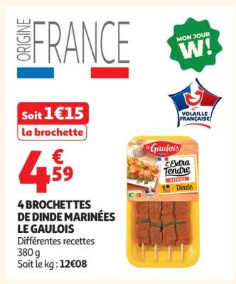 4 BROCHETTES DE DINDE MARINÉES LE GAULOIS