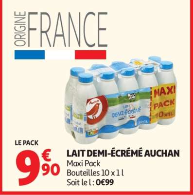 Lait Demi-Écrémé Auchan