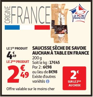 SAUCISSE SÈCHE DE SAVOIE AUCHAN À TABLE EN FRANCE
