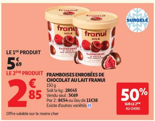 FRAMBOISES ENROBÉES DE CHOCOLAT AU LAIT FRANUI