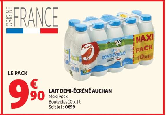 Lait Demi-Écrémé Auchan