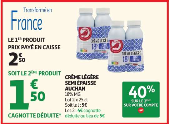 Crème Légère Semi Épaisse Auchan