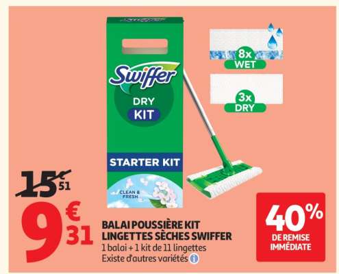 Balai Poussière Kit Lingettes Sèches Swiffer