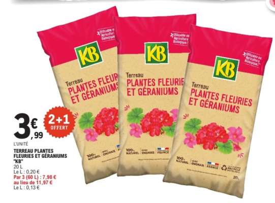 TERREAU PLANTES FLEURIES ET GERANIUMS "KB"