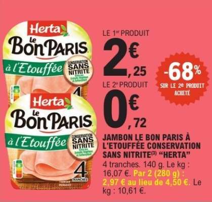 Jambon Le Bon Paris à l'Étouffée Conservation Sans Nitrite Herta