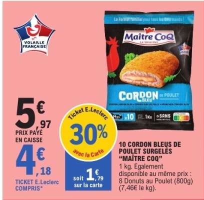 10 Cordon Bleus de Poulet Surgelés "Maître Coq"