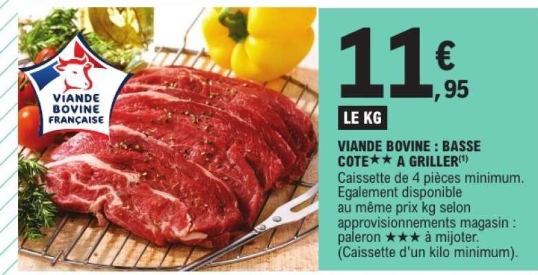 Viande bovine : basse côte** à griller