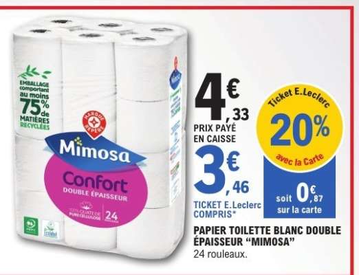 Papier Toilette Blanc Double Épaisseur 'Mimosa'