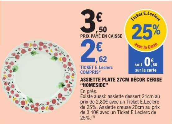 ASSIETTE PLATE 27CM DÉCOR CERISE "HOMESIDE"