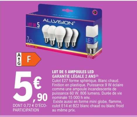 LOT DE 5 AMPOULES LED