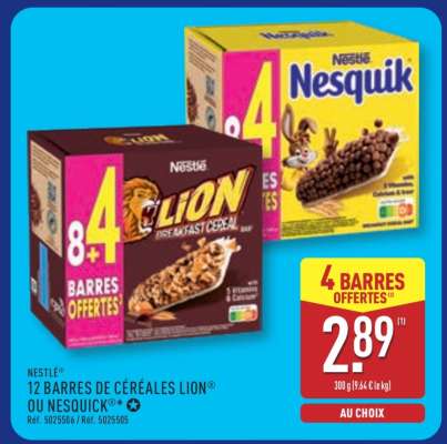 12 BARRES DE CÉRÉALES LION® OU NESQUIK®