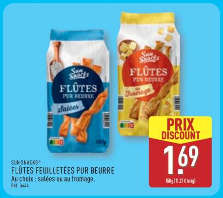 SUN SNACKS FLÛTES FEUILLETÉES PUR BEURRE
