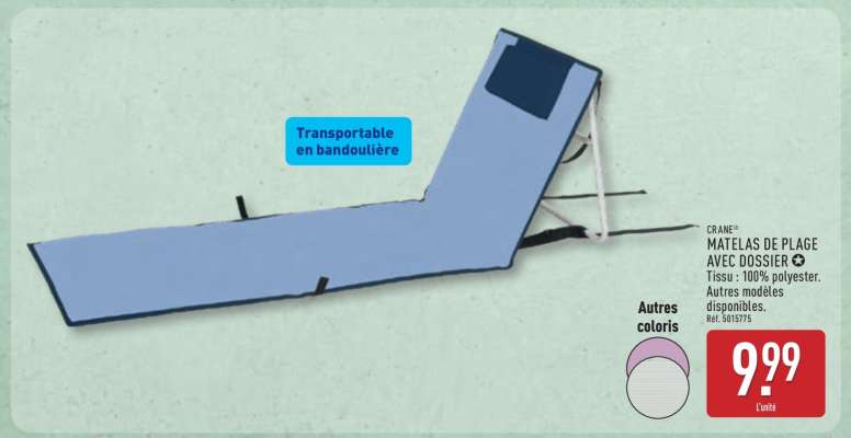 CRANE® MATELAS DE PLAGE AVEC DOSSIER