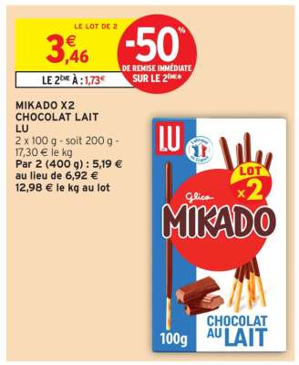 MIKADO X2 CHOCOLAT LAIT