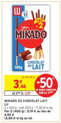 MIKADO X2 CHOCOLAT LAIT