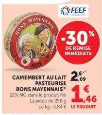 Camembert au lait pasteurisé Bons Mayennais