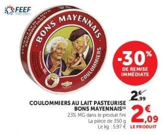 COULOMMIERS AU LAIT PASTEURISE BONS MAYENNAIS