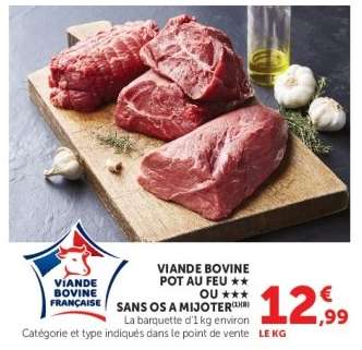 Viande bovine pot au feu ou sans os à mijoter