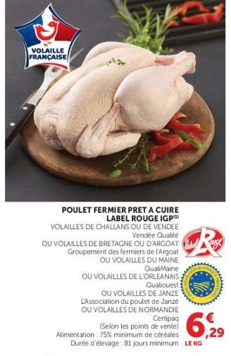 Poulet Fermier Prêt à Cuire Label Rouge IGP