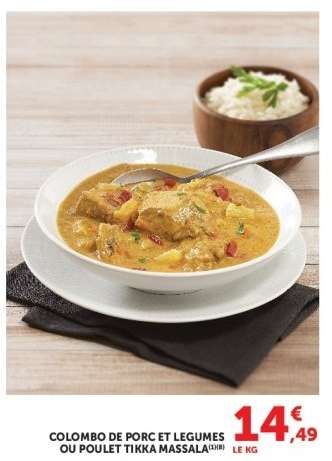 Colombo de porc et legumes ou poulet tikka massala
