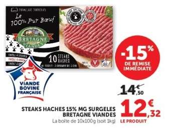 STEAKS HACHES 15%MG SURGELES BRETAGNE VIANDES