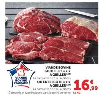 Viande Bovine Faux Filet ou Entrecôte à Griller