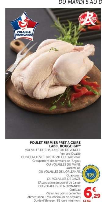 Poulet Fermier Prêt à Cuire Label Rouge IGP