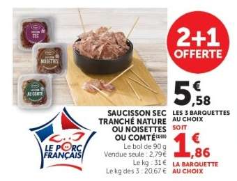Saucisson sec tranché nature ou noisettes ou comté