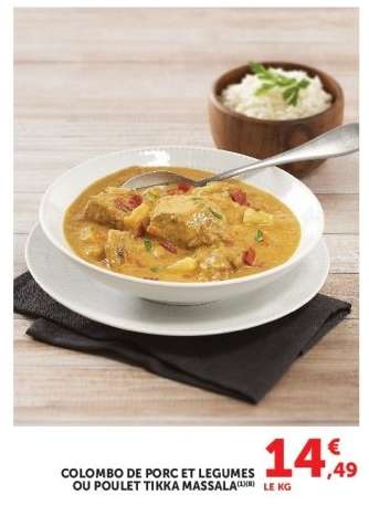 Colombo de porc et legumes ou poulet tikka massala