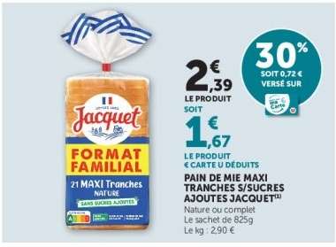 PAIN DE MIE MAXI TRANCHES S/SUCRES AJOUTÉS JACQUET