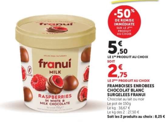 Framboises Enrobees Chocolat Blanc Surgelées Franui