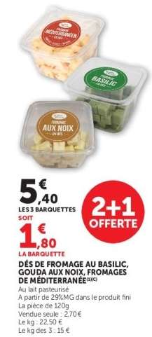 DÉS DE FROMAGE AU BASILIC, GOUDA AUX NOIX, FROMAGES DE MÉDITERRANÉE