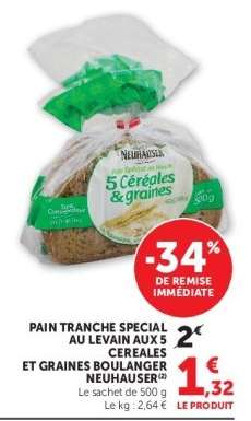 PAIN TRANCHE SPECIAL AU LEVAIN AUX 5 CEREALES ET GRAINES BOULANGER NEUHAUSER
