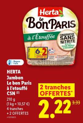 HERTA Jambon Le bon Paris à l'etouffé CSN