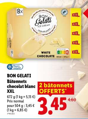 BON GELATI Bâtonnets chocolat blanc XXL