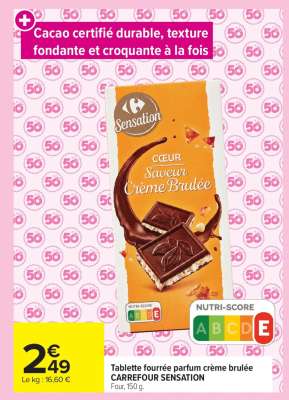 Tablette fourrée parfum crème brûlée CARREFOUR SENSATION