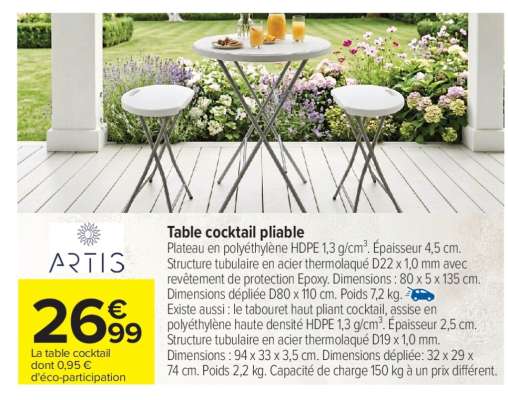 Table cocktail pliable